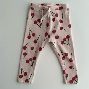 Zara Kids Cherry Print Leggings - Cream and Red Ribbed
